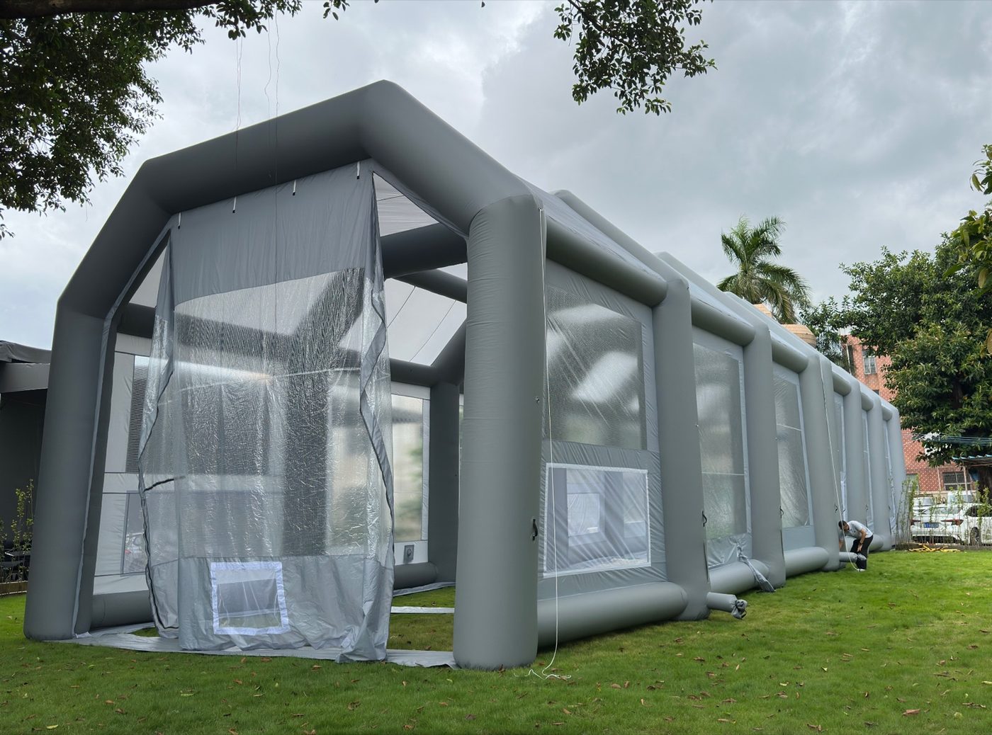 Booth erected for factory testing before shipment